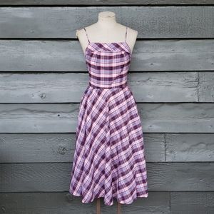 VINTAGE 70's Plaid Fit & Flare Apron Dress sz XS